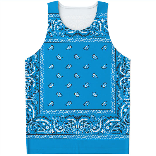 Light Blue Paisley Bandana Print Men's Tank Top