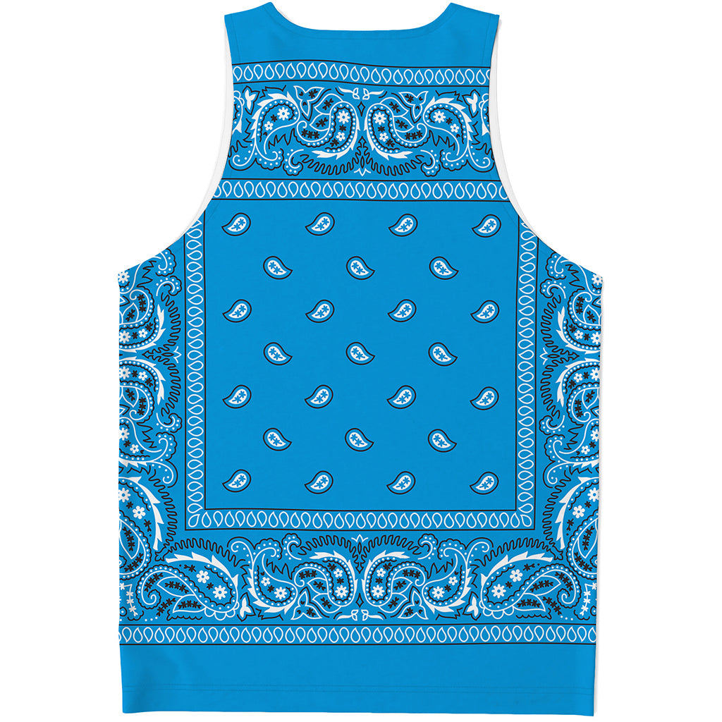 Light Blue Paisley Bandana Print Men's Tank Top