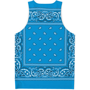 Light Blue Paisley Bandana Print Men's Tank Top