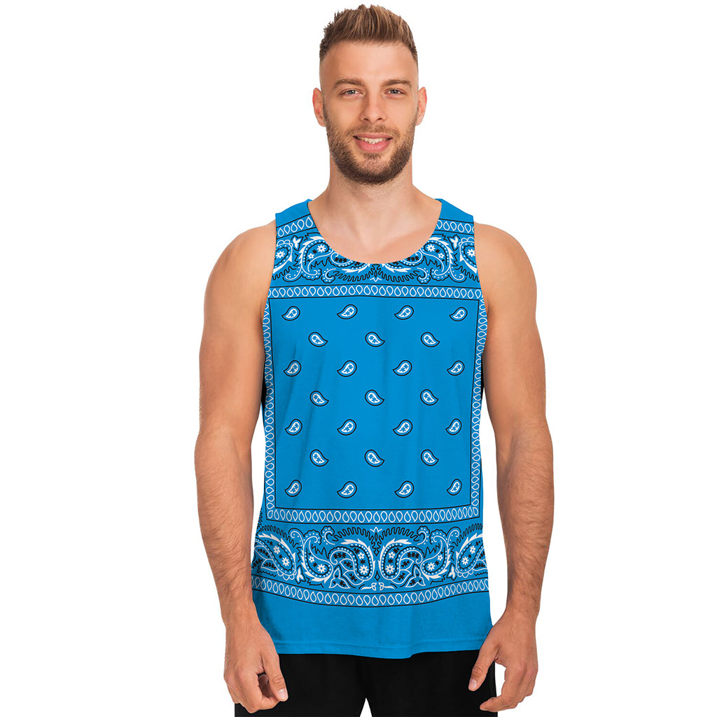 Light Blue Paisley Bandana Print Men's Tank Top