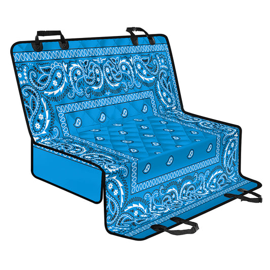 Light Blue Paisley Bandana Print Pet Car Back Seat Cover
