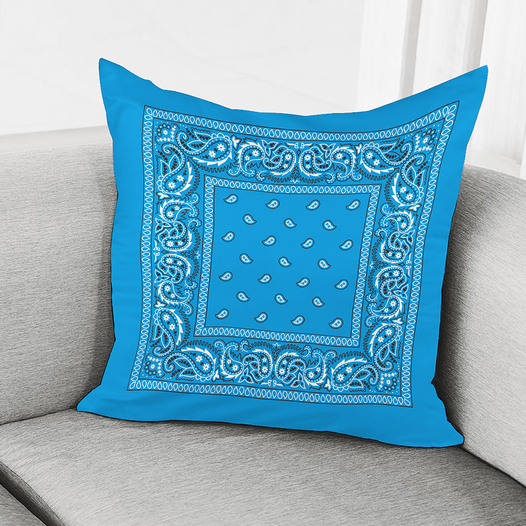 Light Blue Paisley Bandana Print Pillow Cover