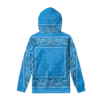 Light Blue Paisley Bandana Print Pullover Hoodie