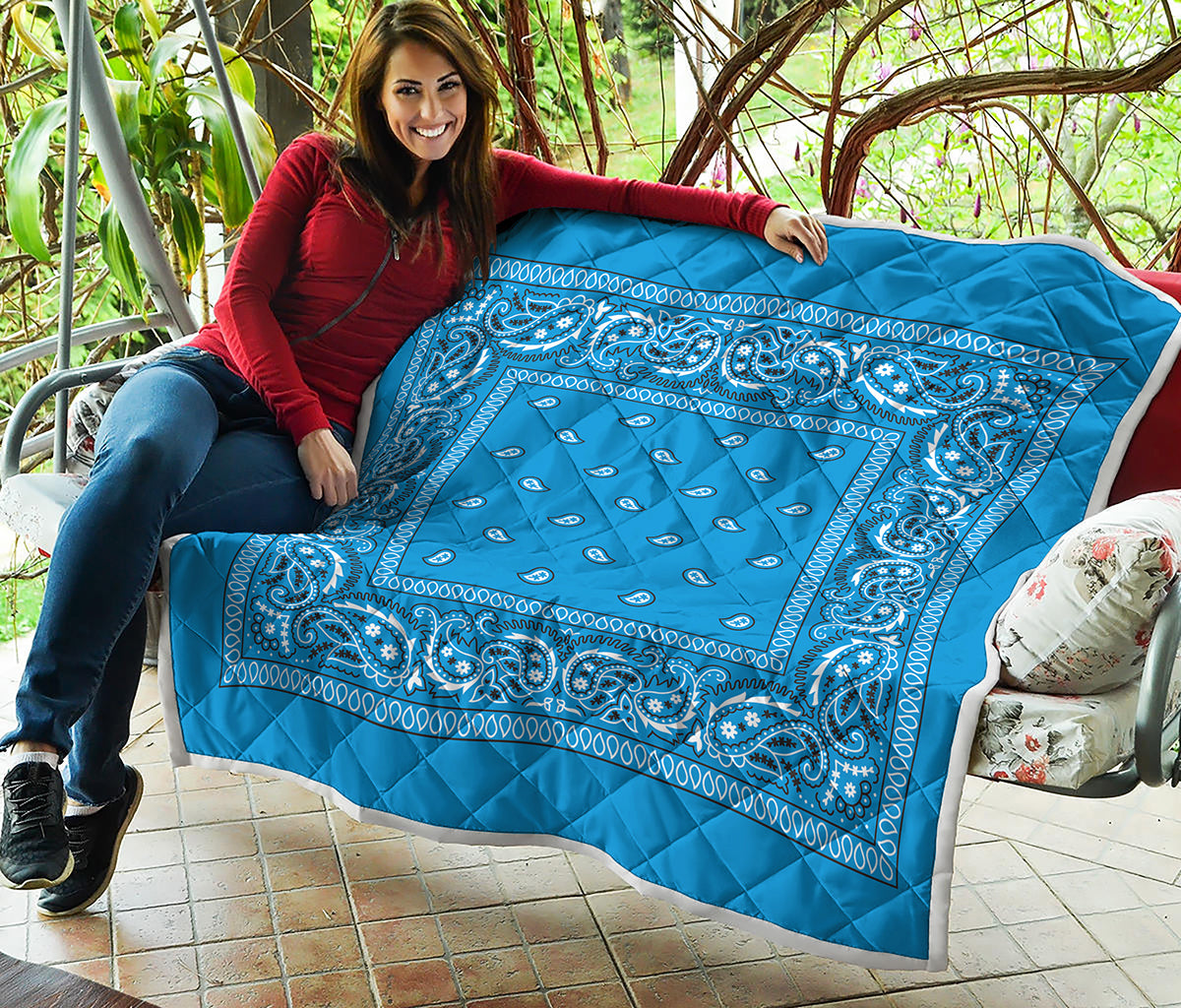 Light Blue Paisley Bandana Print Quilt