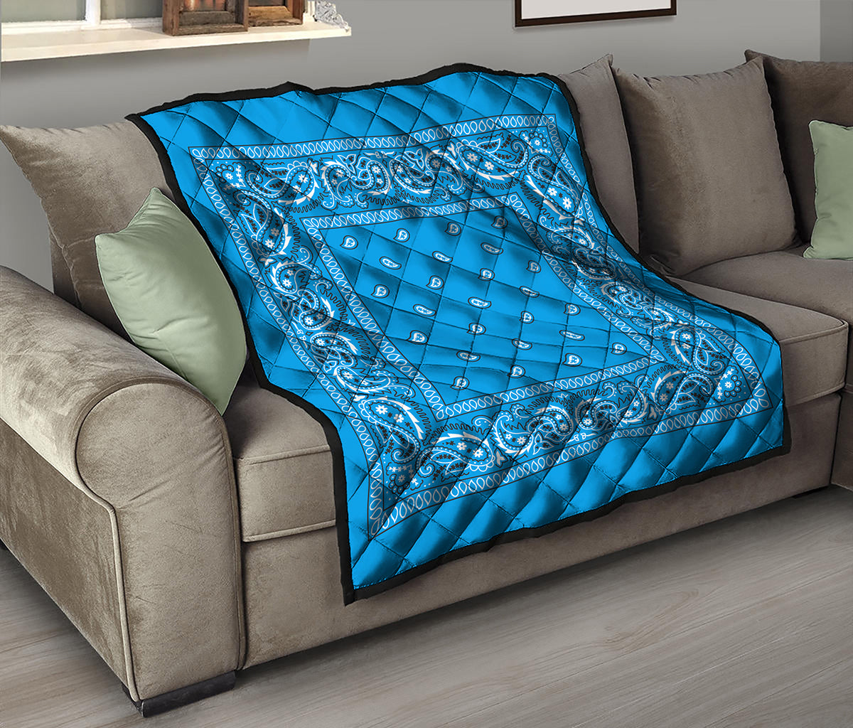 Light Blue Paisley Bandana Print Quilt