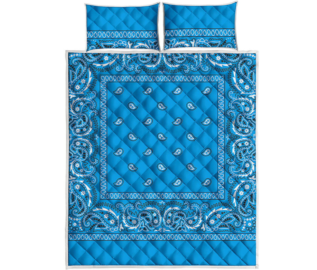 Light Blue Paisley Bandana Print Quilt Bed Set