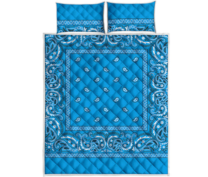 Light Blue Paisley Bandana Print Quilt Bed Set
