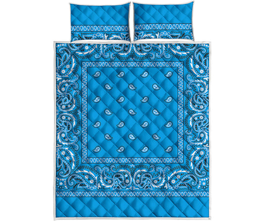 Light Blue Paisley Bandana Print Quilt Bed Set