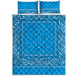 Light Blue Paisley Bandana Print Quilt Bed Set
