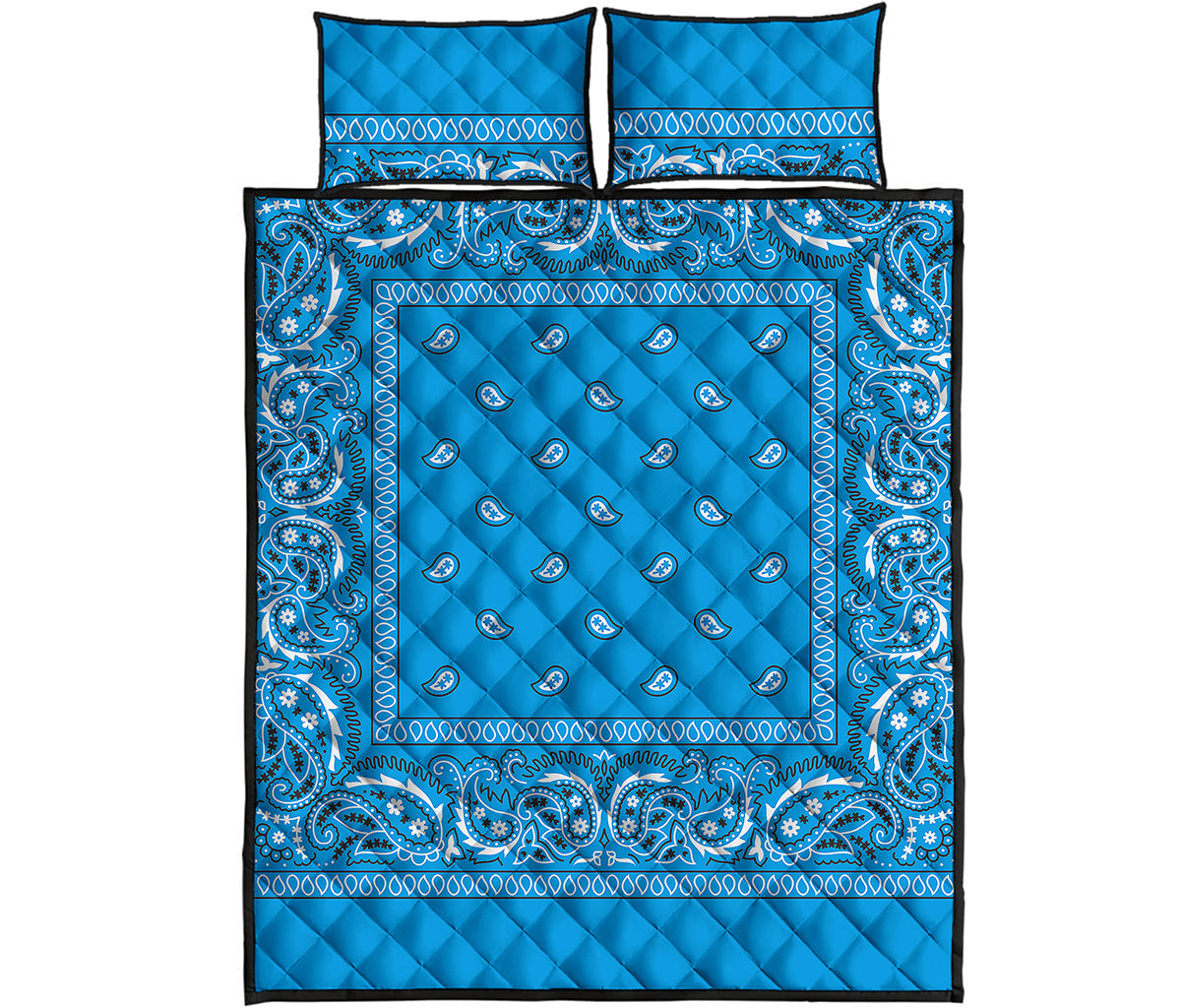Light Blue Paisley Bandana Print Quilt Bed Set