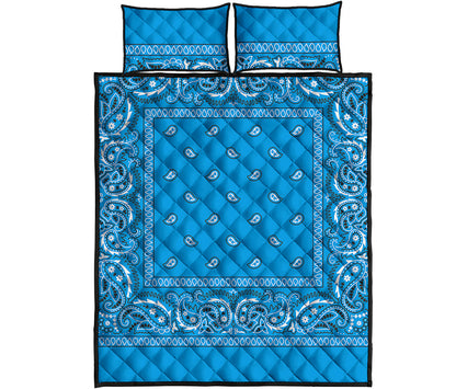 Light Blue Paisley Bandana Print Quilt Bed Set