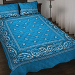 Light Blue Paisley Bandana Print Quilt Bed Set