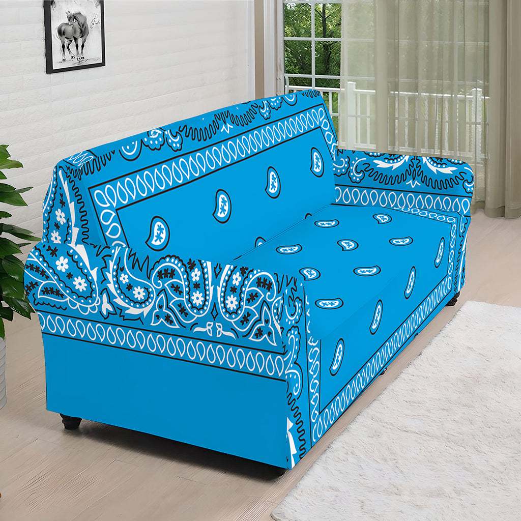 Light Blue Paisley Bandana Print Sofa Cover