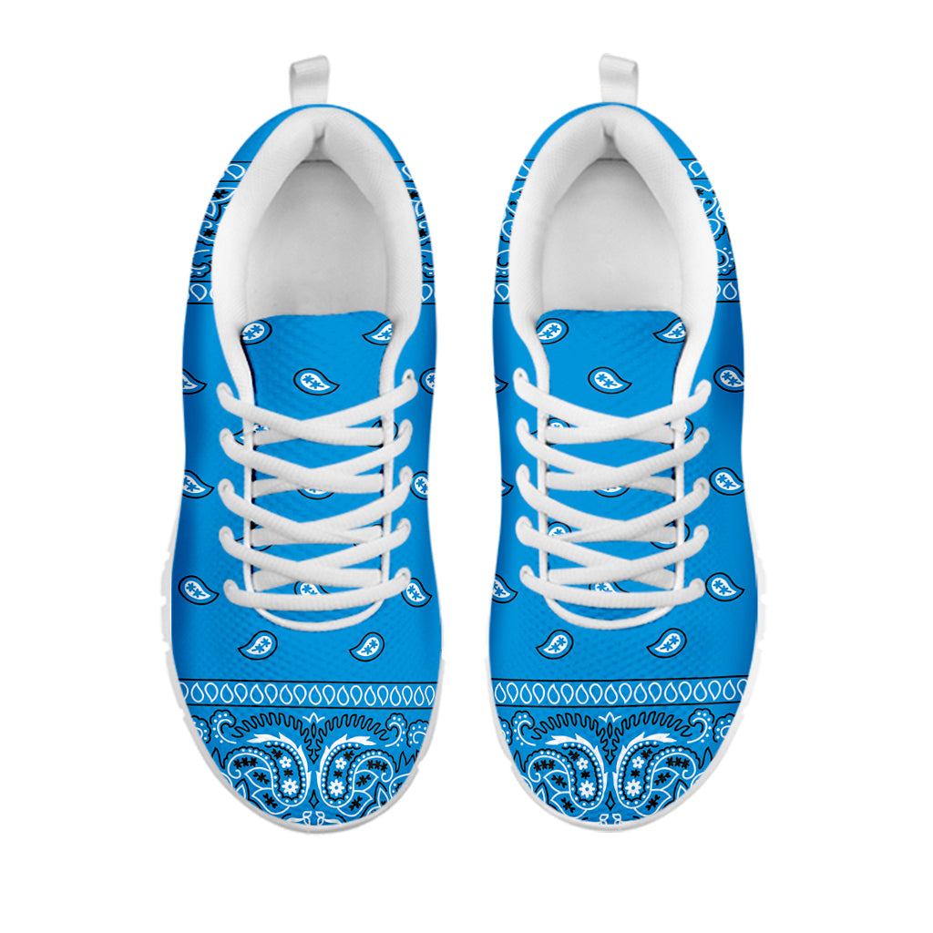Light Blue Paisley Bandana Print White Sneakers