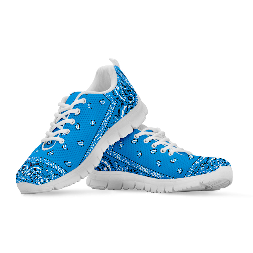 Light Blue Paisley Bandana Print White Sneakers