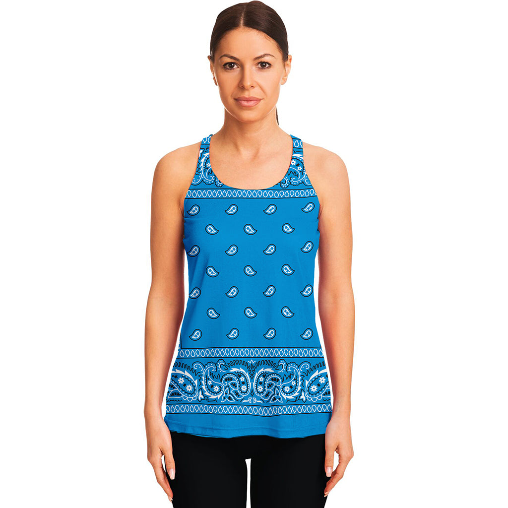 Light Blue Paisley Bandana Print Women's Racerback Tank Top