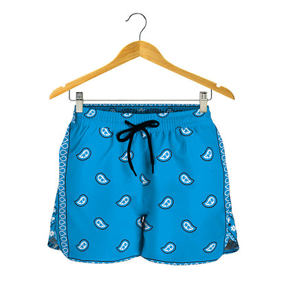 Light Blue Paisley Bandana Print Women's Shorts