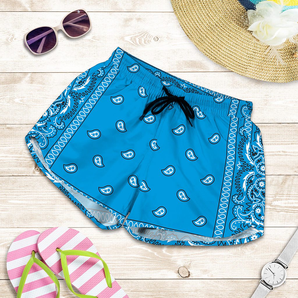 Light Blue Paisley Bandana Print Women's Shorts