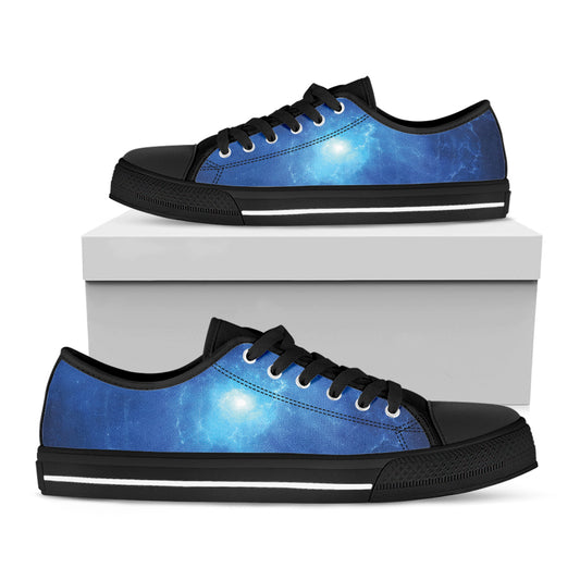 Light Blue Space Print Black Low Top Shoes