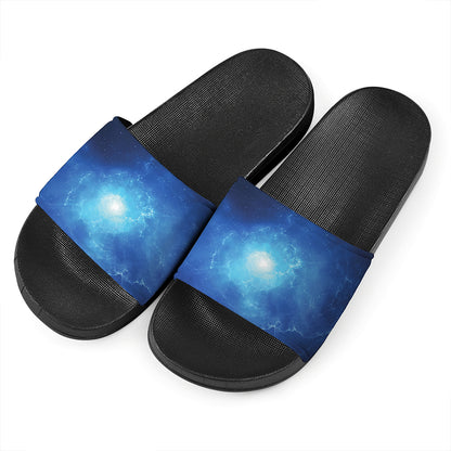 Light Blue Space Print Black Slide Sandals