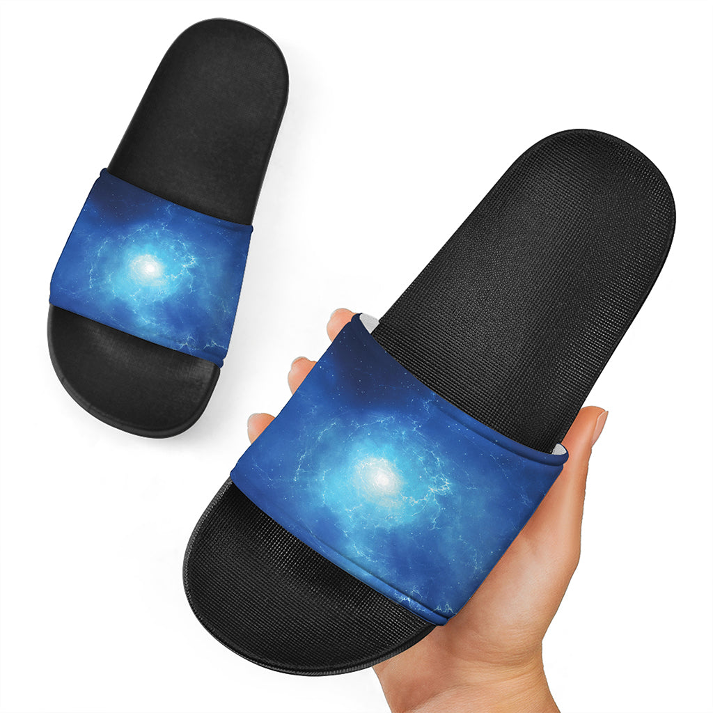 Light Blue Space Print Black Slide Sandals