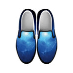 Light Blue Space Print Black Slip On Shoes