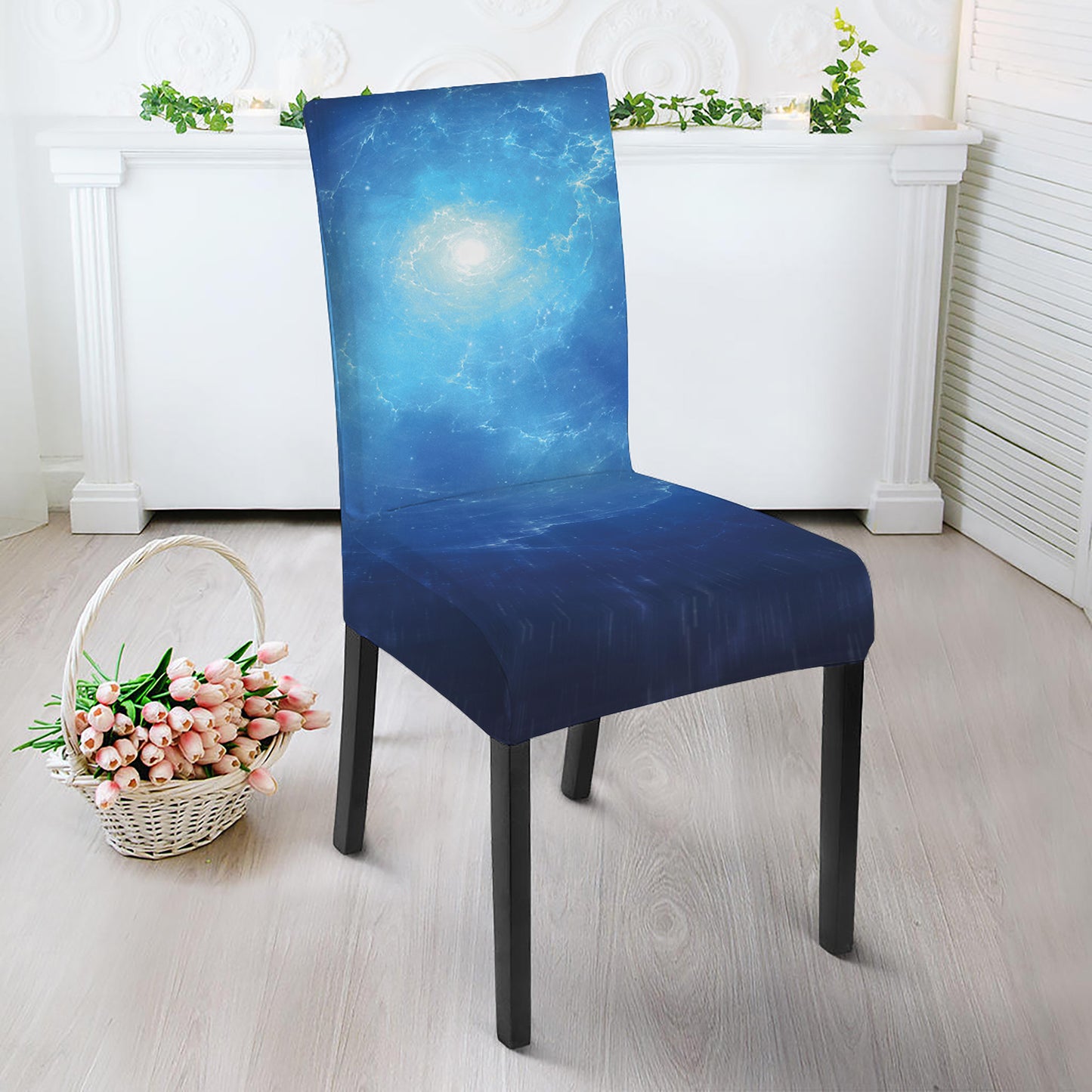 Light Blue Space Print Dining Chair Slipcover