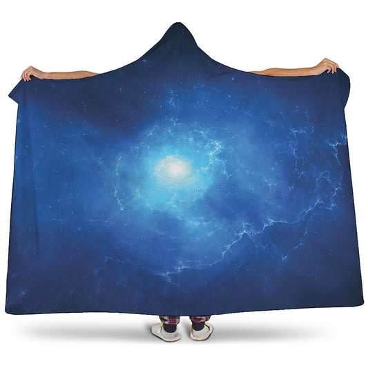 Light Blue Space Print Hooded Blanket