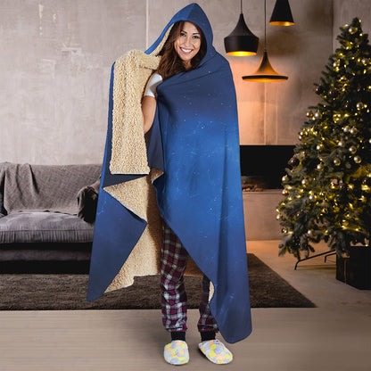 Light Blue Space Print Hooded Blanket