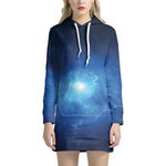 Light Blue Space Print Hoodie Dress