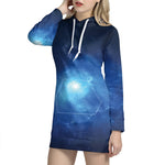 Light Blue Space Print Hoodie Dress