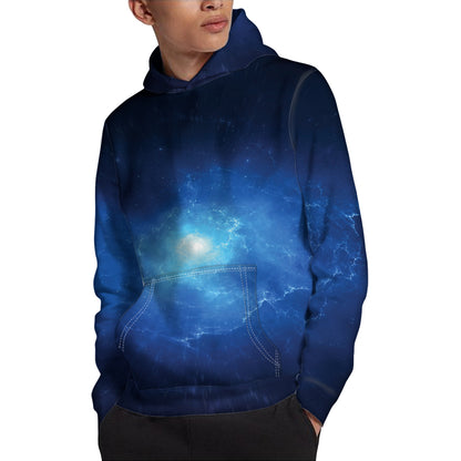 Light Blue Space Print Pullover Hoodie