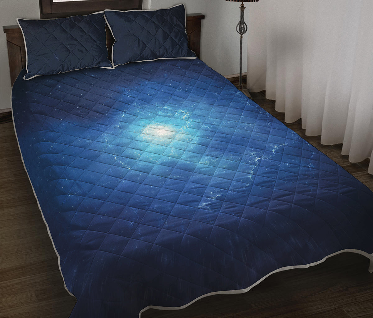Light Blue Space Print Quilt Bed Set