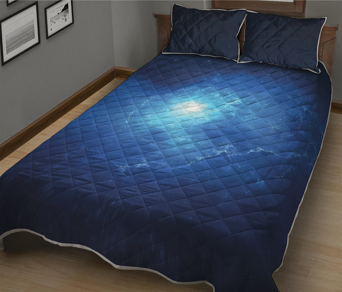 Light Blue Space Print Quilt Bed Set