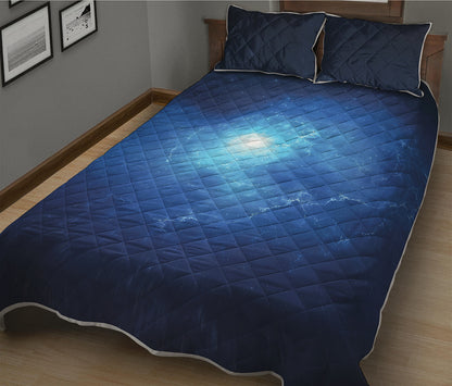 Light Blue Space Print Quilt Bed Set