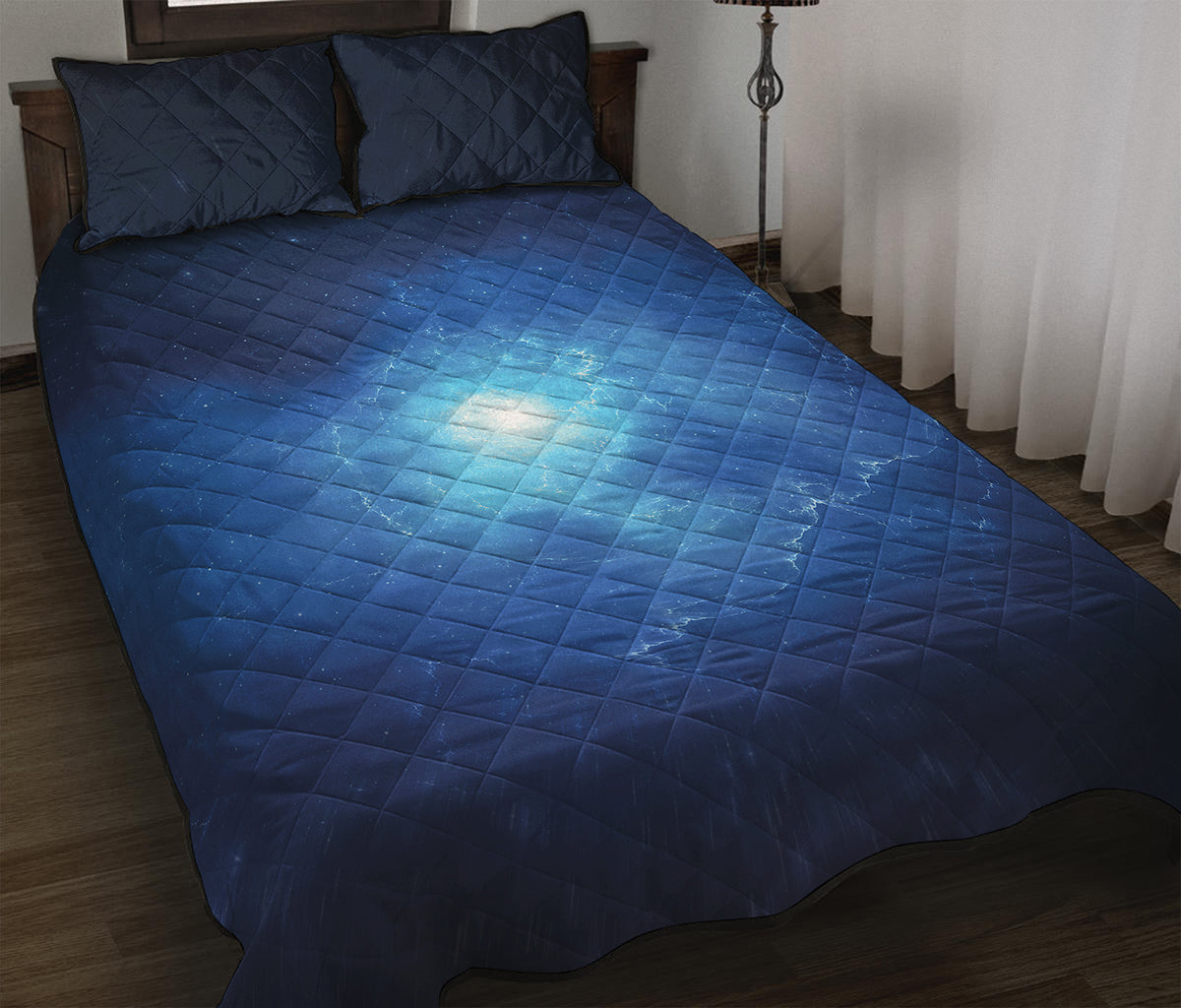 Light Blue Space Print Quilt Bed Set