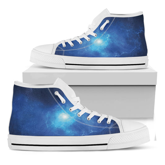 Light Blue Space Print White High Top Shoes