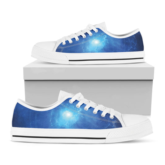Light Blue Space Print White Low Top Shoes