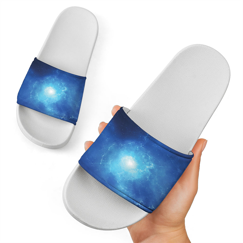 Light Blue Space Print White Slide Sandals