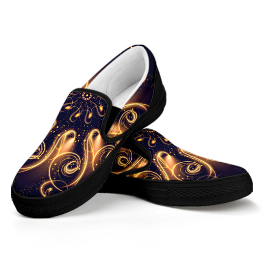 Light Fractal Print Black Slip On Shoes