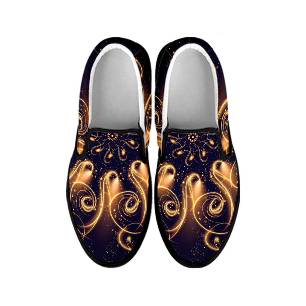 Light Fractal Print Black Slip On Shoes