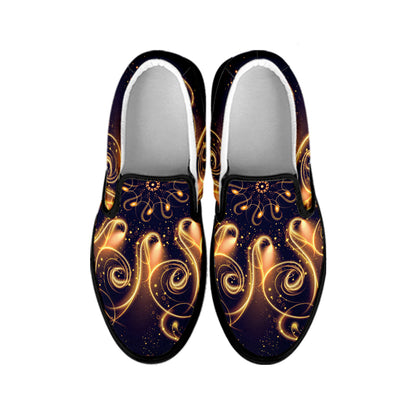 Light Fractal Print Black Slip On Shoes