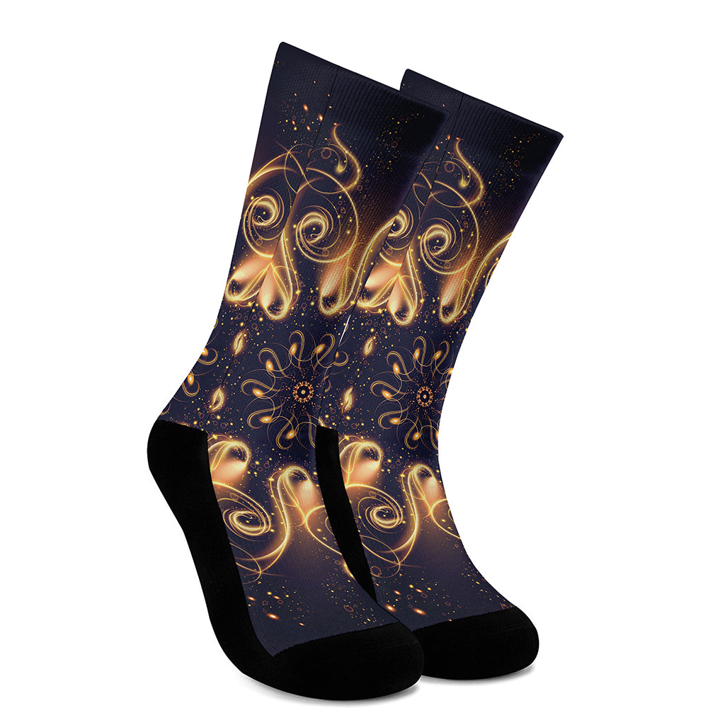 Light Fractal Print Crew Socks