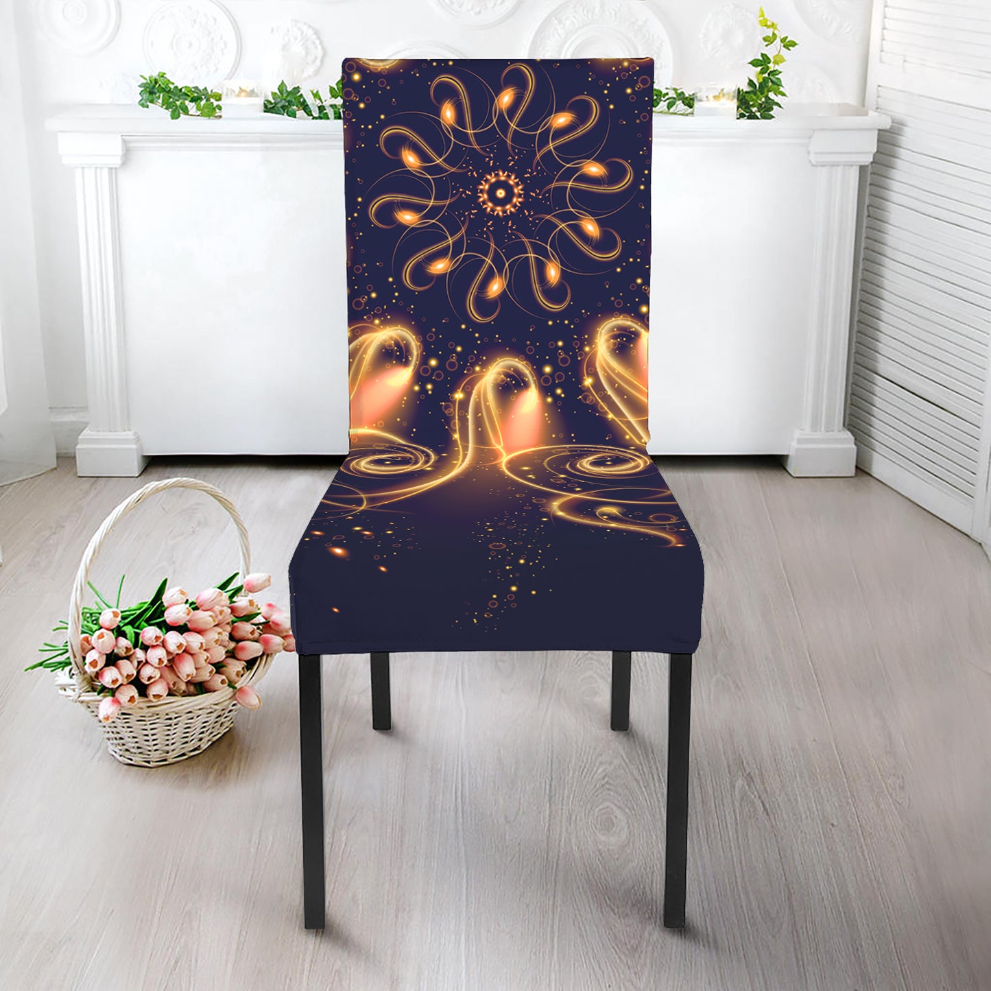 Light Fractal Print Dining Chair Slipcover