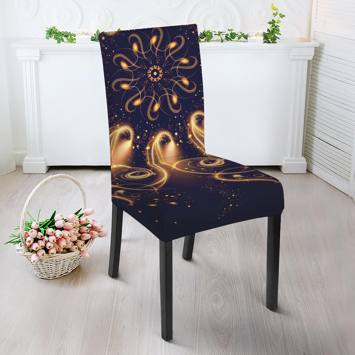 Light Fractal Print Dining Chair Slipcover