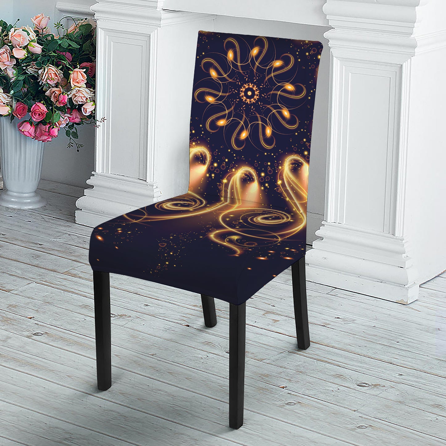 Light Fractal Print Dining Chair Slipcover