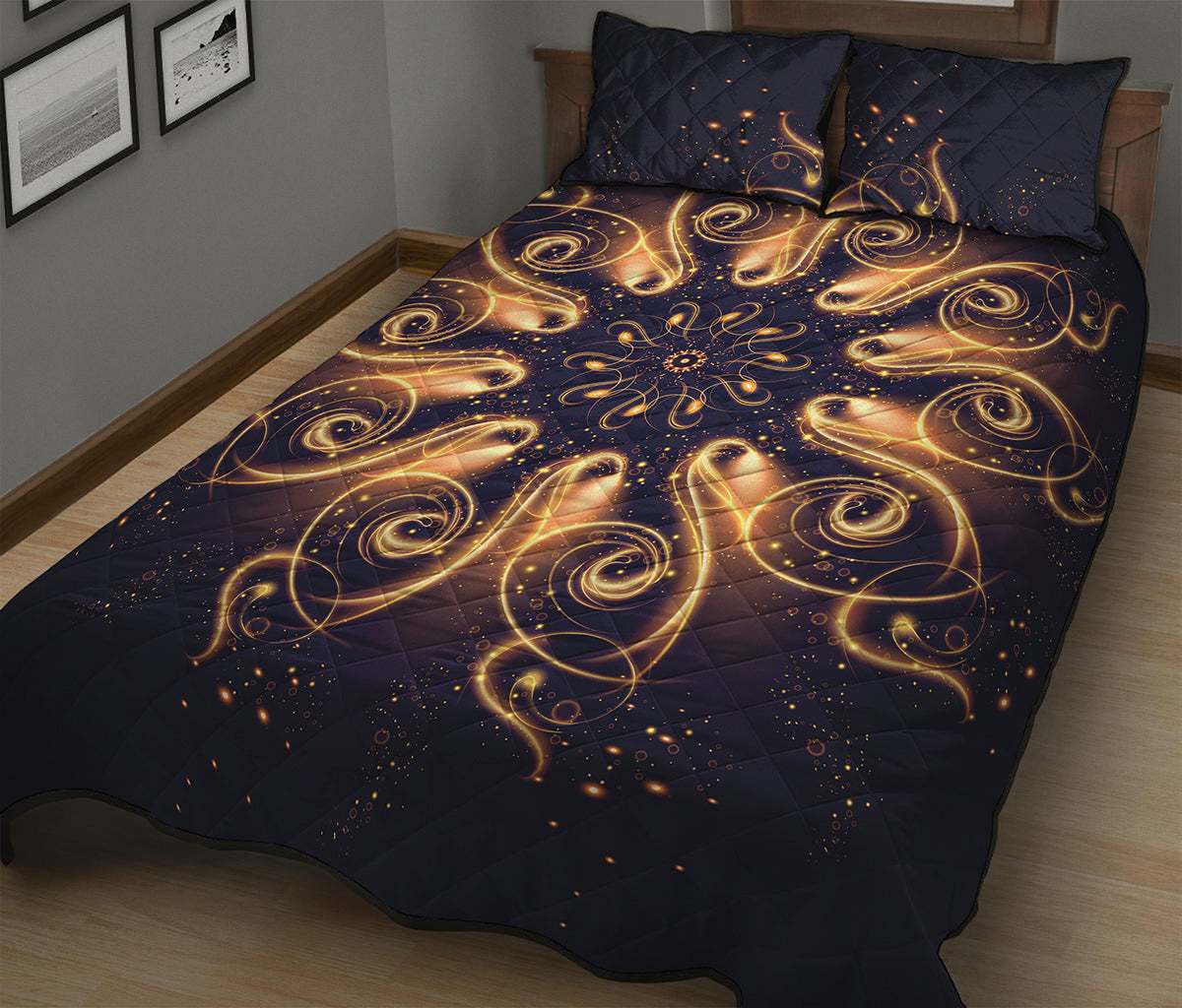 Light Fractal Print Quilt Bed Set