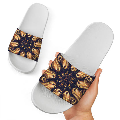 Light Fractal Print White Slide Sandals