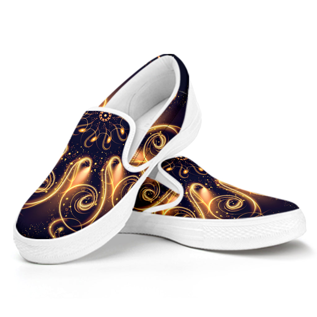 Light Fractal Print White Slip On Shoes
