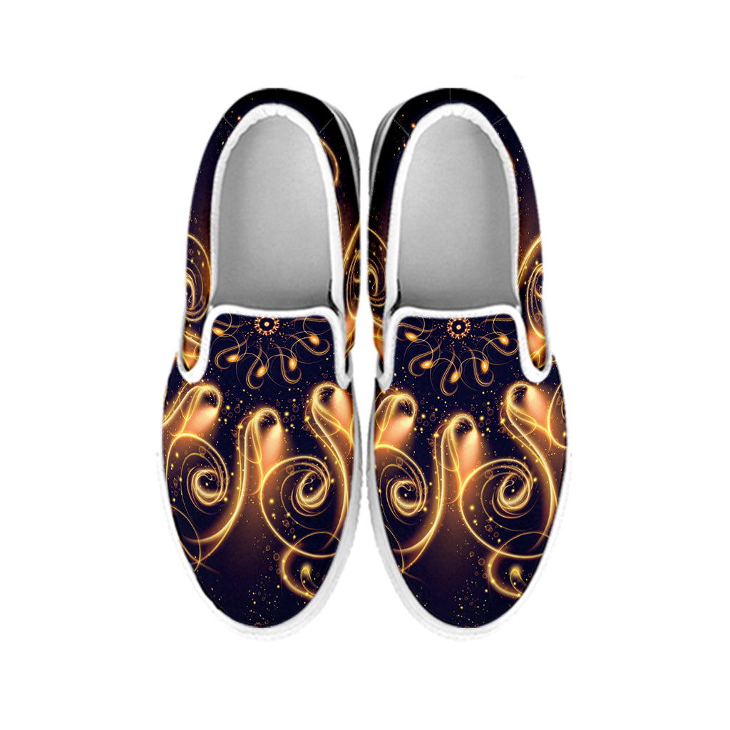 Light Fractal Print White Slip On Shoes